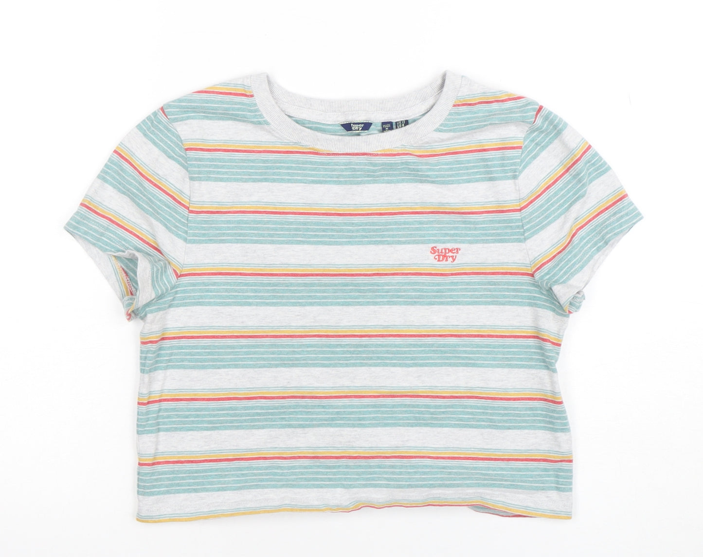 Superdry Womens Multicoloured Stripe Cropped T-Shirt UK 12