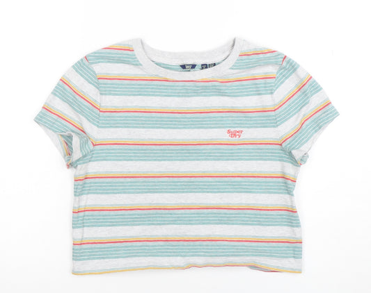 Superdry Womens Multicoloured Stripe Cropped T-Shirt UK 12