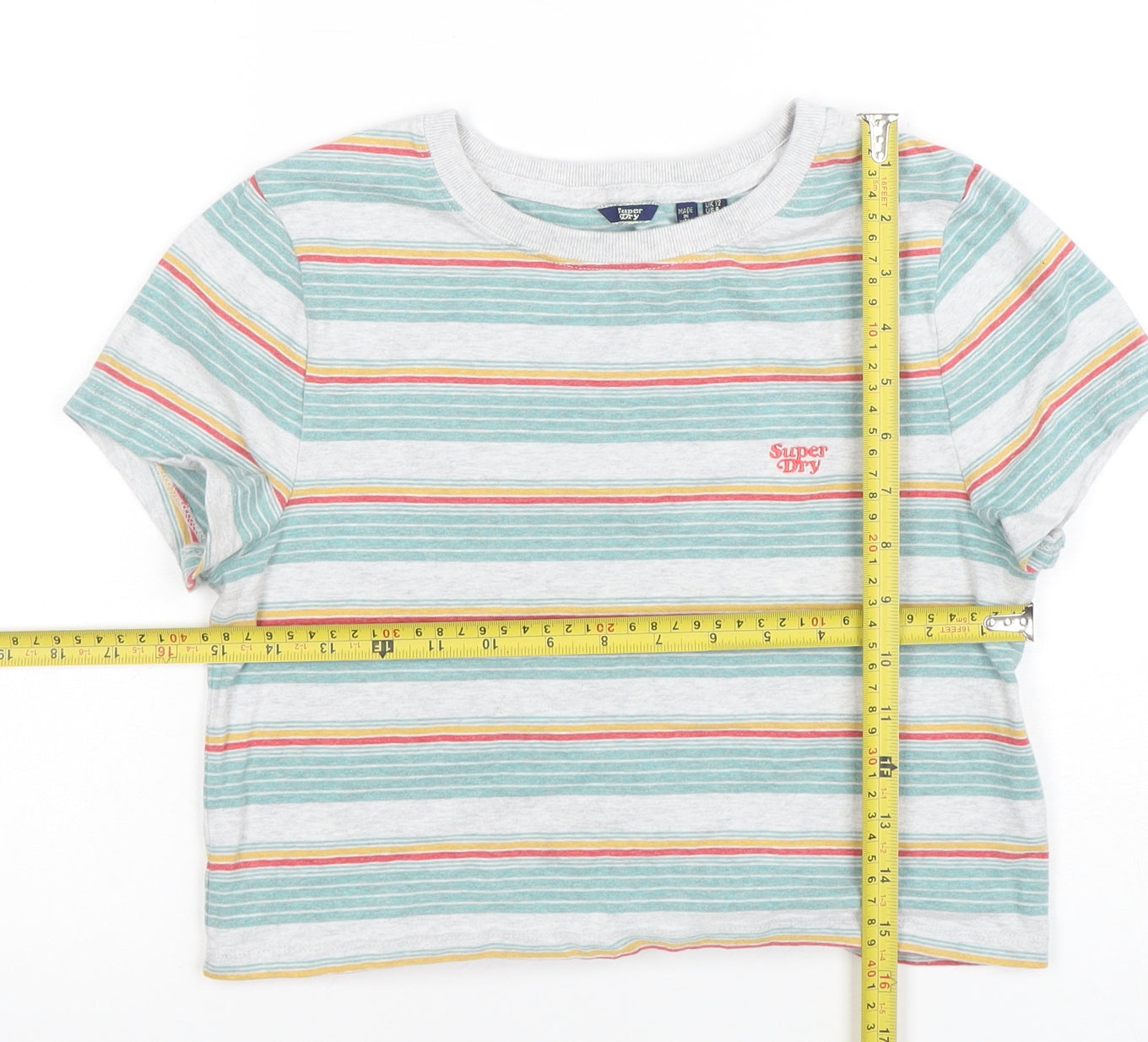 Superdry Womens Multicoloured Stripe Cropped T-Shirt UK 12
