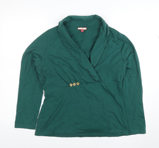 Joe Browns Women's Green Wrap Blouse Size 14 Long Sleeve Cotton