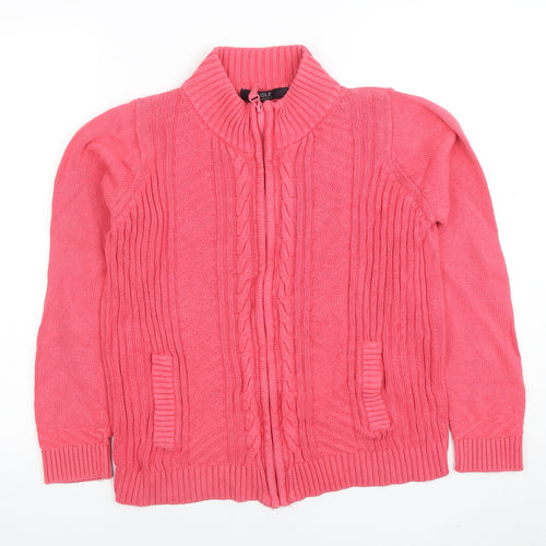 Isle Essentials Womens Pink Full Zip Cotton Cable Knit Jumper S
