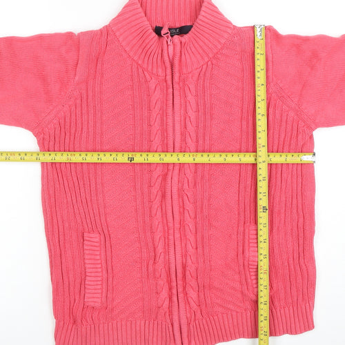 Isle Essentials Womens Pink Full Zip Cotton Cable Knit Jumper S