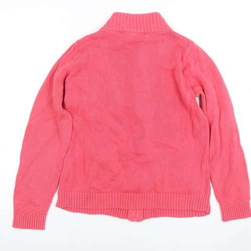 Isle Essentials Womens Pink Full Zip Cotton Cable Knit Jumper S