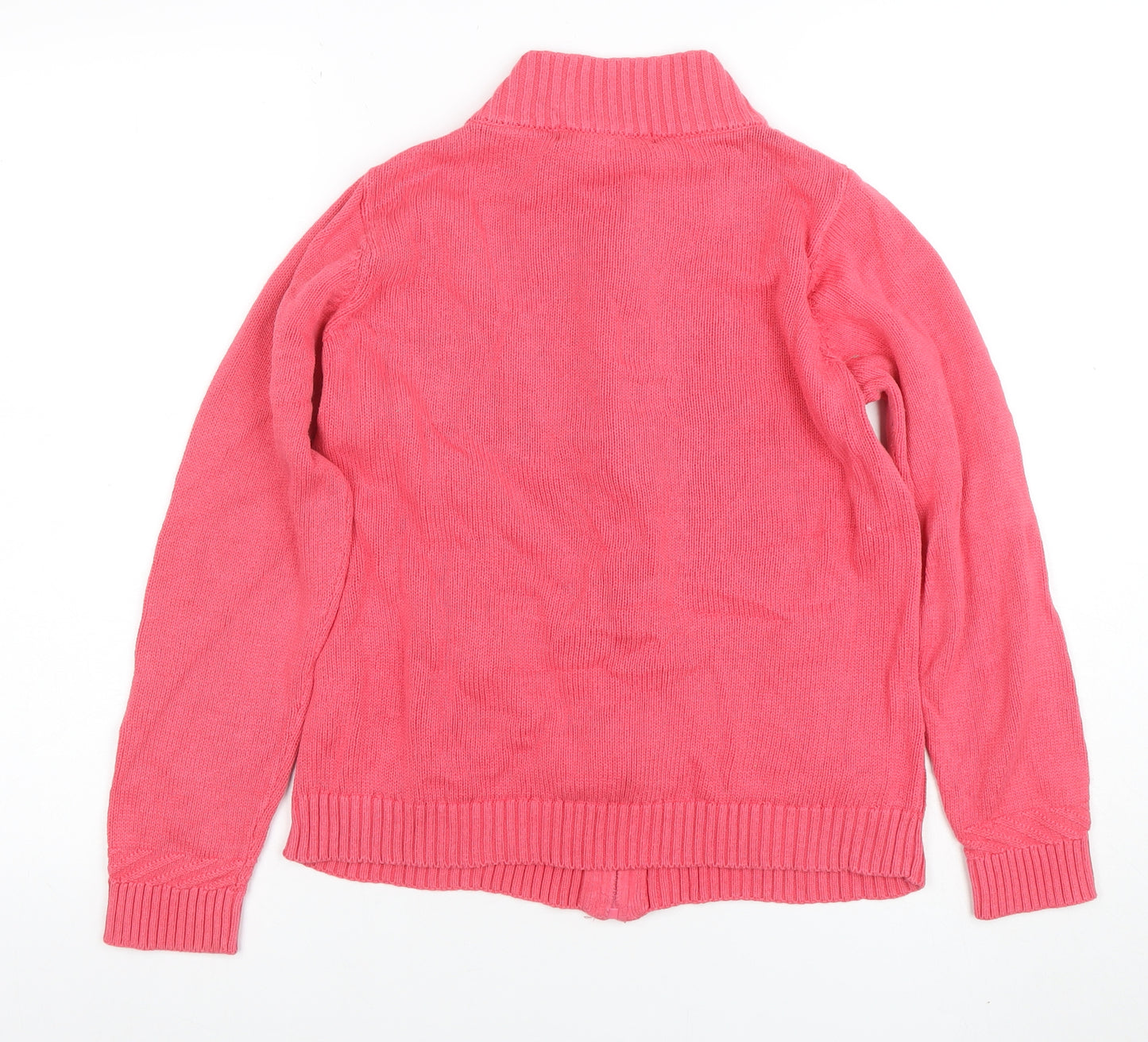 Isle Essentials Womens Pink Full Zip Cotton Cable Knit Jumper S