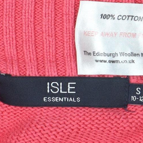 Isle Essentials Womens Pink Full Zip Cotton Cable Knit Jumper S