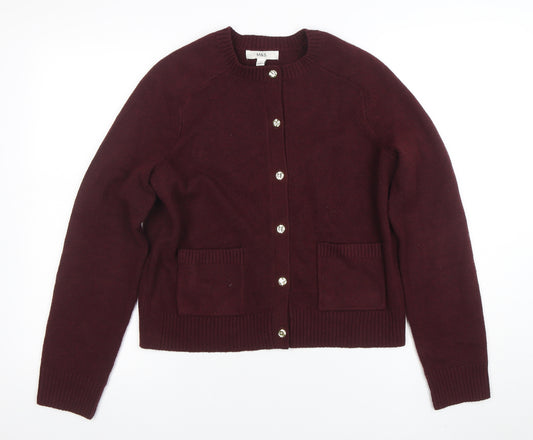 Marks and Spencer Womens Red Wool Cardigan Size S Long Sleeve Knit