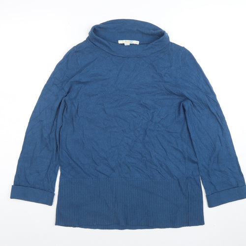 Boden Women Blue Cowl Neck Cotton Blend Long Sleeve Jumper UK 12