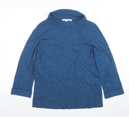 Boden Women Blue Cowl Neck Cotton Blend Long Sleeve Jumper UK 12