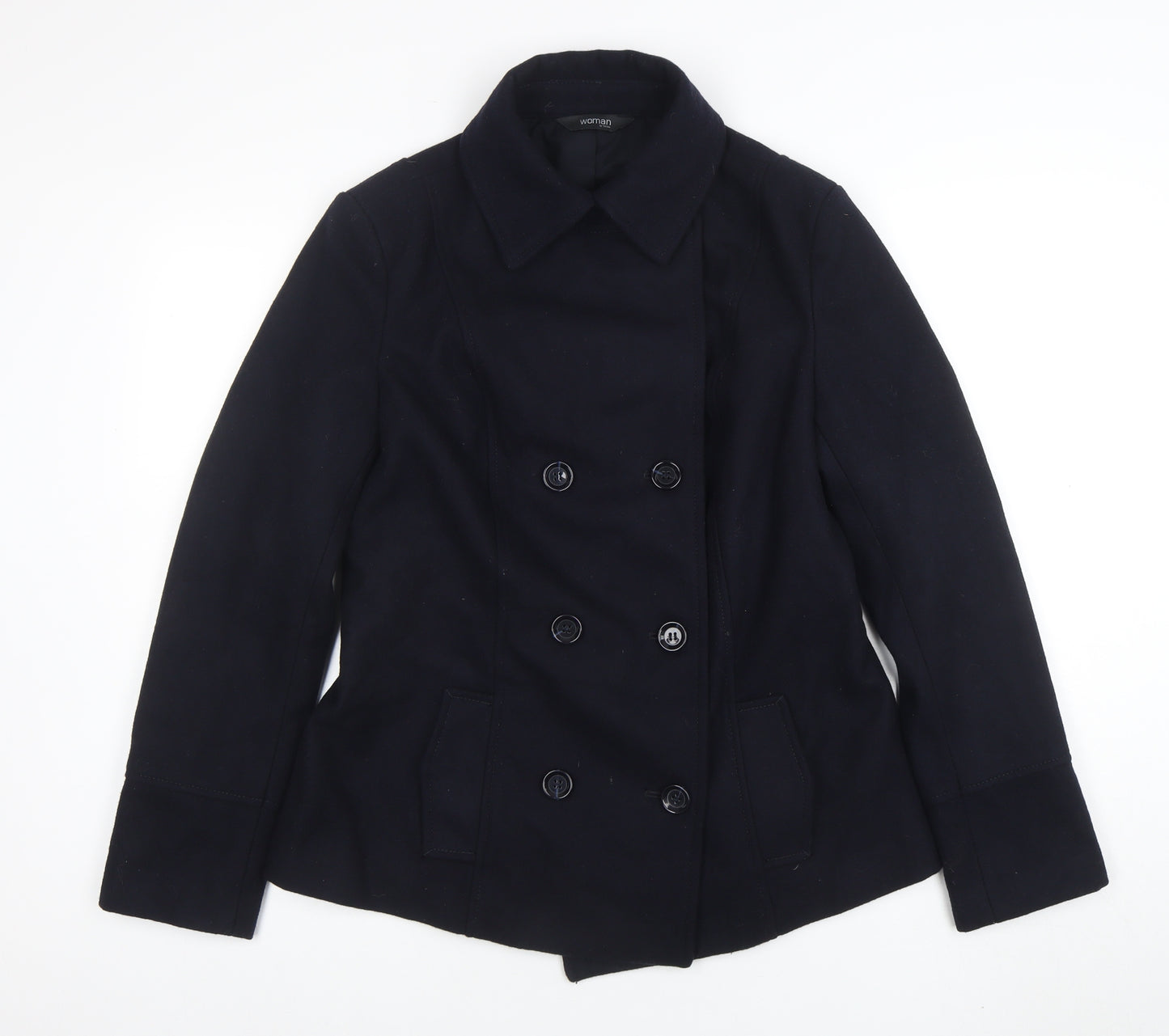 Tchibo Women Black Wool Blend Pea Coat Size 12 Classic Work Jacket