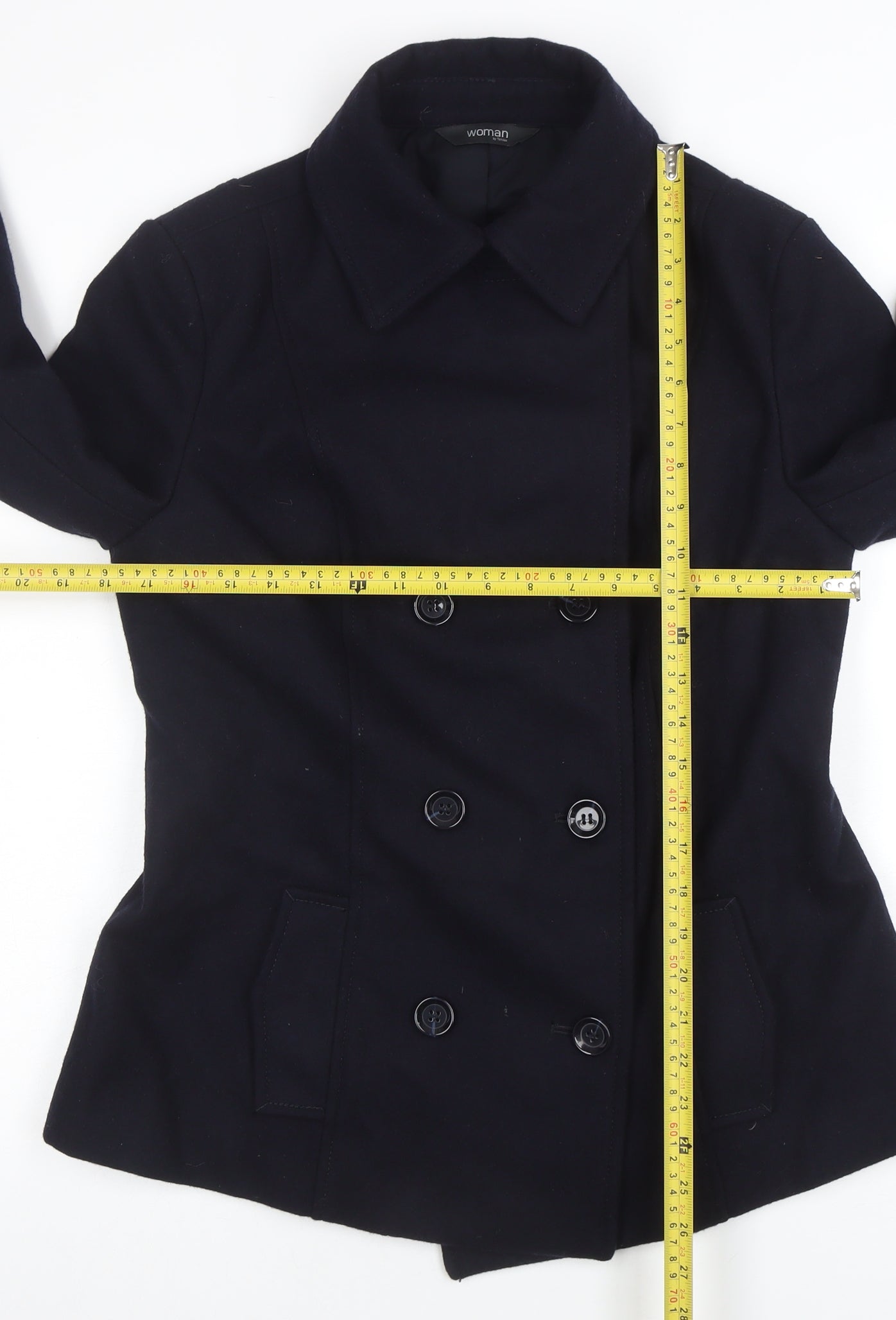 Tchibo Women Black Wool Blend Pea Coat Size 12 Classic Work Jacket