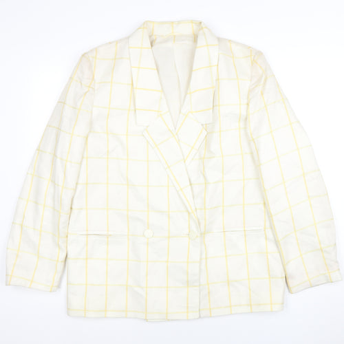 Principles Women's Ivory Yellow Check Double-Breasted Blazer Size 16