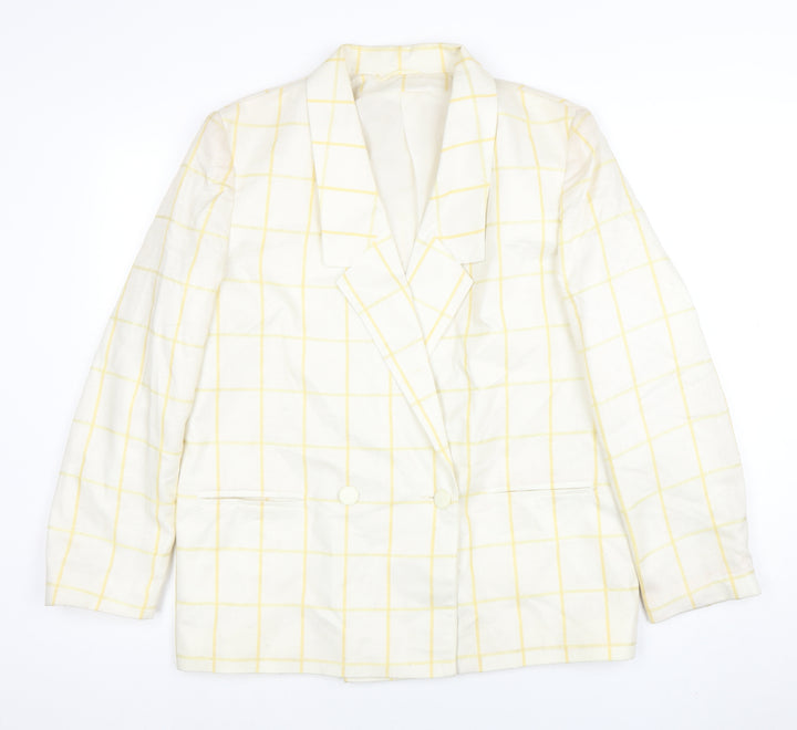 Principles Women's Ivory Yellow Check Double-Breasted Blazer Size 16
