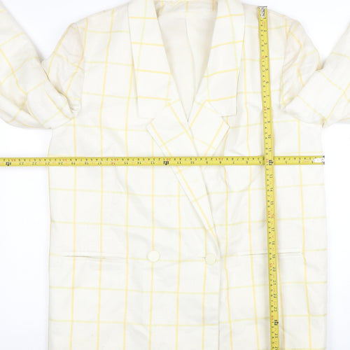 Principles Women's Ivory Yellow Check Double-Breasted Blazer Size 16