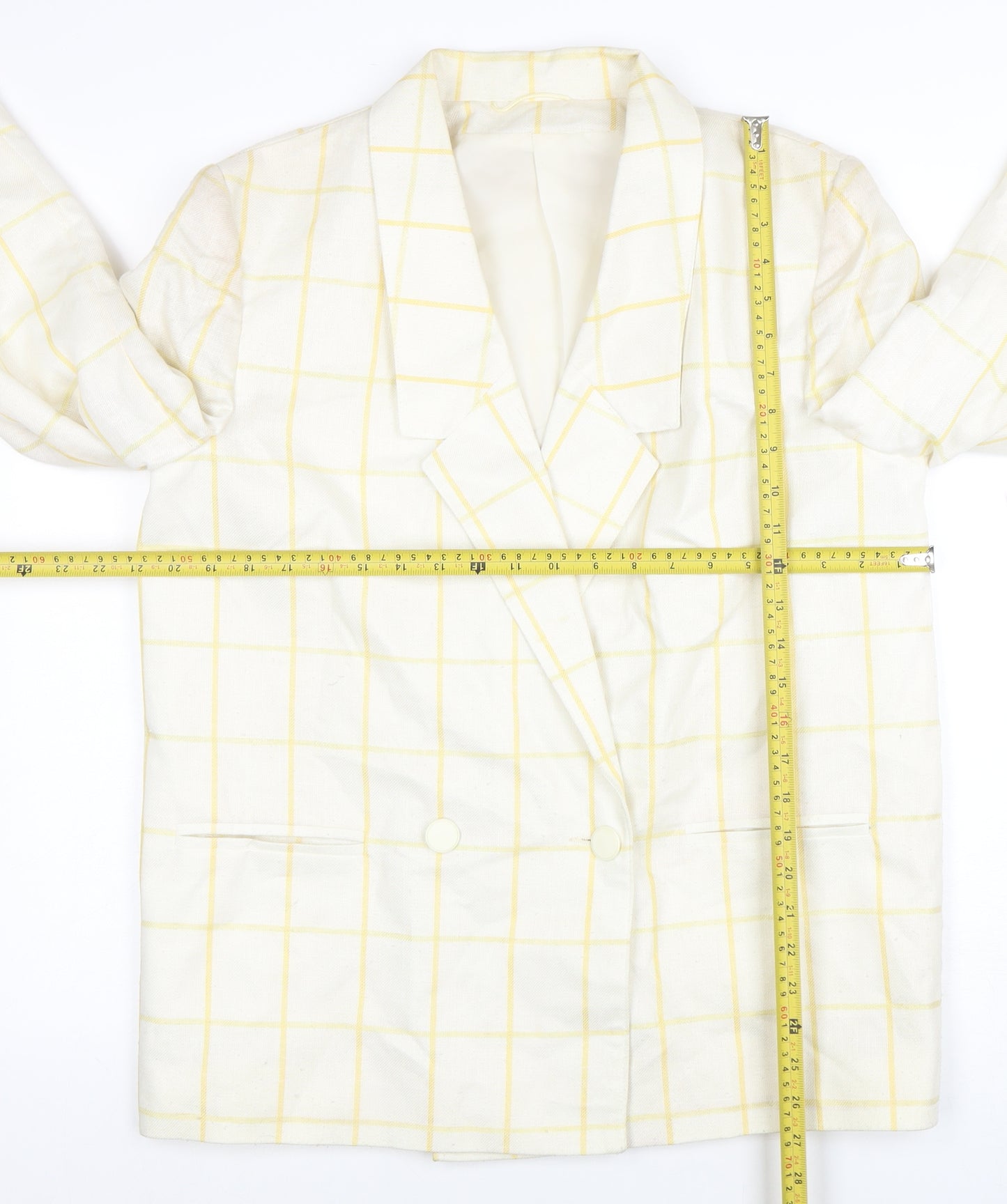 Principles Women's Ivory Yellow Check Double-Breasted Blazer Size 16