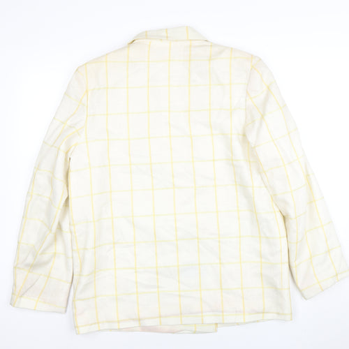 Principles Women's Ivory Yellow Check Double-Breasted Blazer Size 16