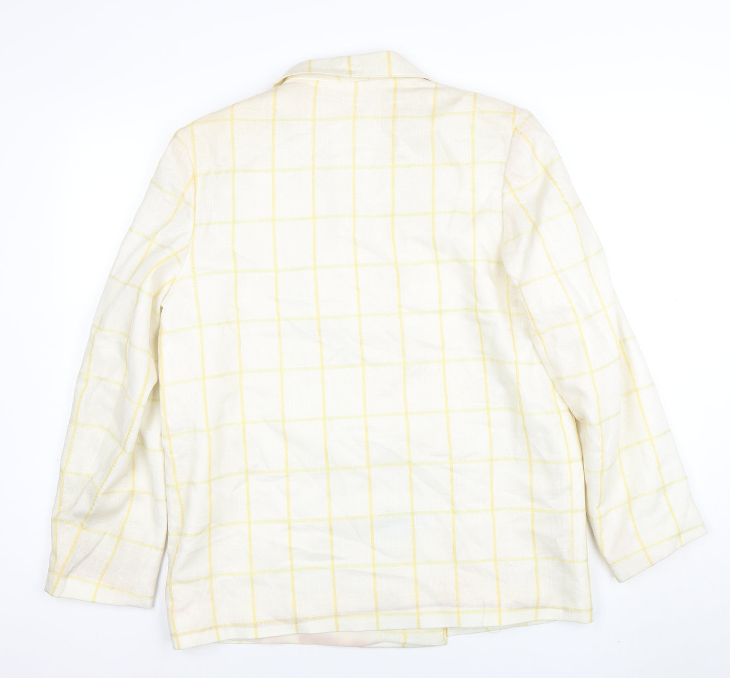 Principles Women's Ivory Yellow Check Double-Breasted Blazer Size 16