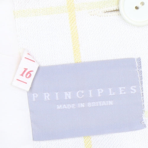 Principles Women's Ivory Yellow Check Double-Breasted Blazer Size 16