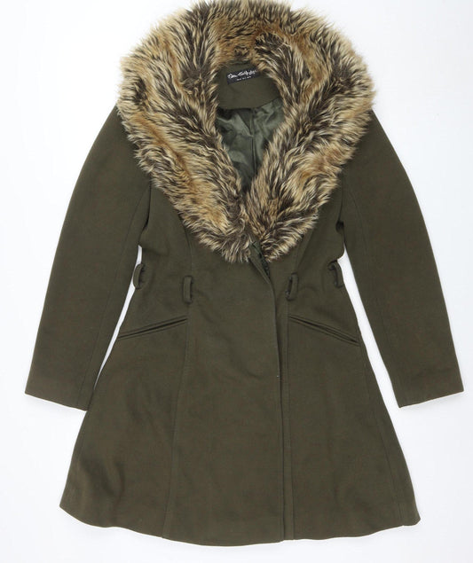 Miss Selfridge Women’s Green Faux Fur Trim Hooded Parka Coat UK 10