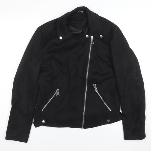 Select Womens Black Size 14 Biker Jacket Zip Pockets Casual