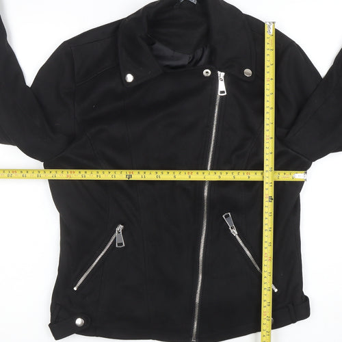 Select Womens Black Size 14 Biker Jacket Zip Pockets Casual