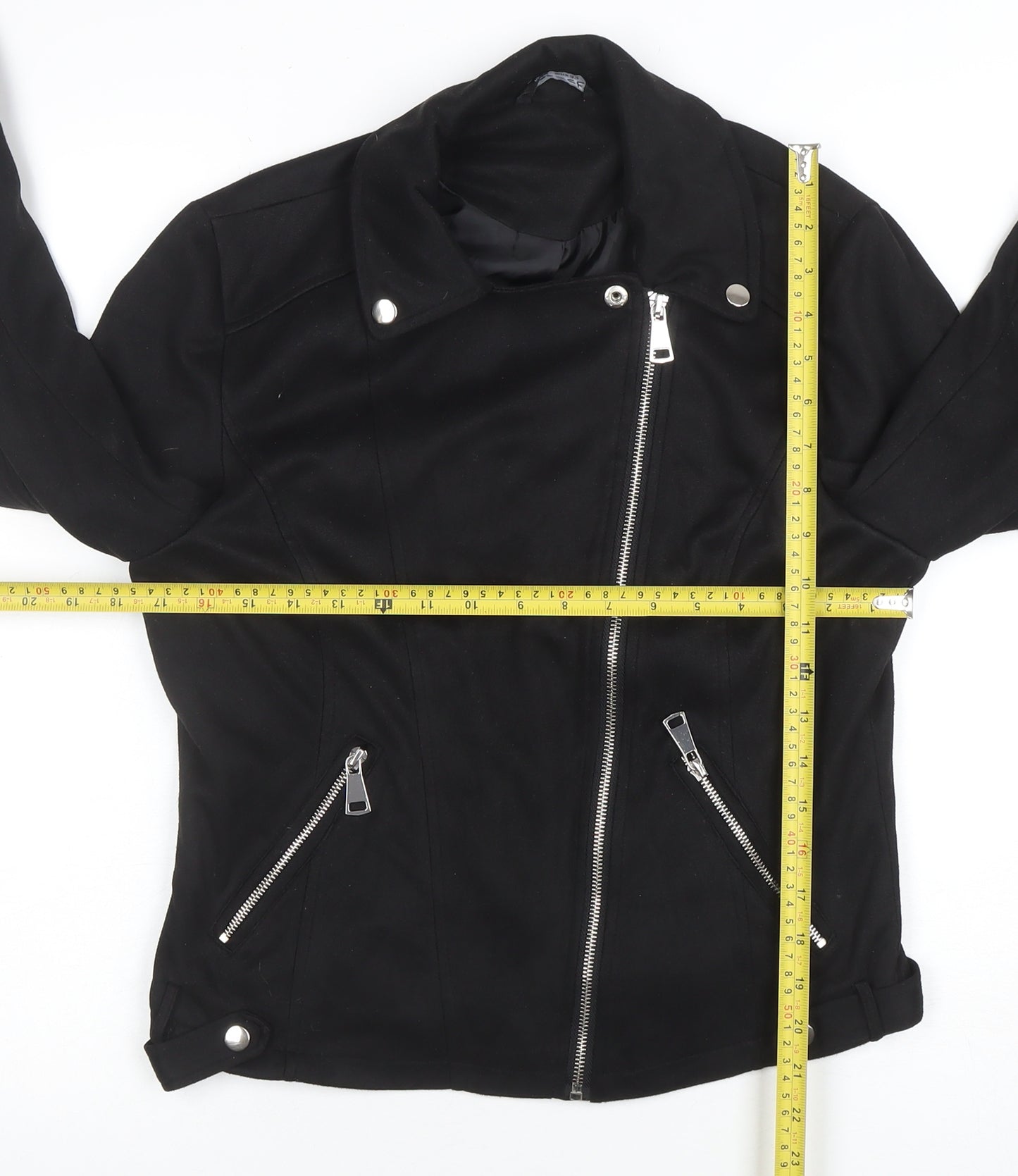 Select Womens Black Size 14 Biker Jacket Zip Pockets Casual