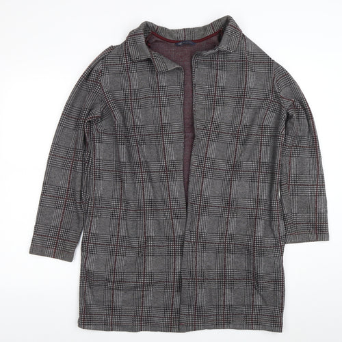 Marks and Spencer Women Grey Check Coatigan Size 14 Collared Mid-Length