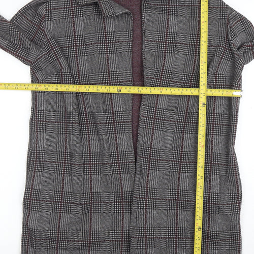 Marks and Spencer Women Grey Check Coatigan Size 14 Collared Mid-Length