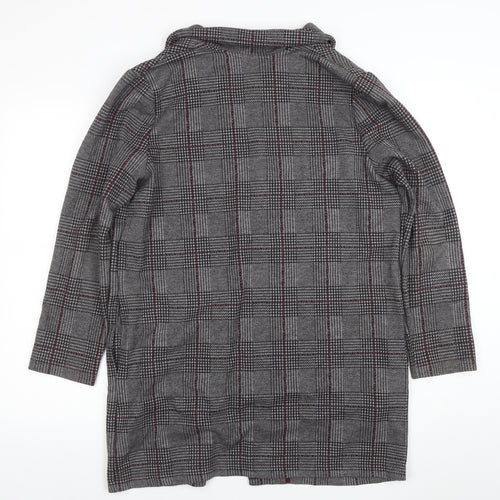 Marks and Spencer Women Grey Check Coatigan Size 14 Collared Mid-Length