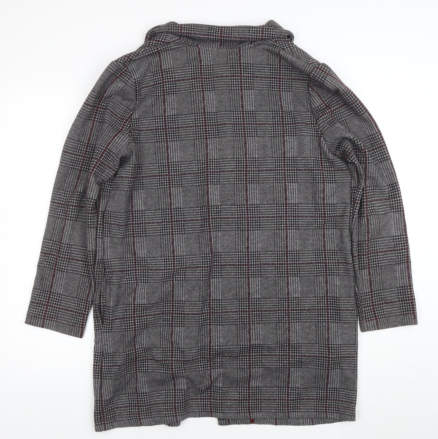 Marks and Spencer Women Grey Check Coatigan Size 14 Collared Mid-Length
