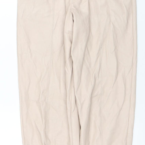 Miss Selfridge Women's Beige Faux Leather High Rise Tapered Trousers UK 8