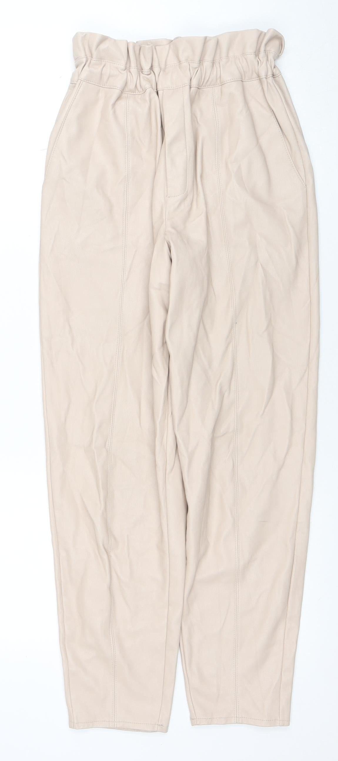 Miss Selfridge Women's Beige Faux Leather High Rise Tapered Trousers UK 8