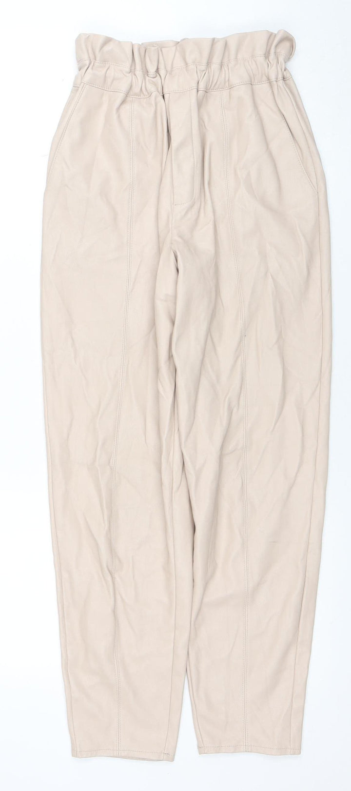 Miss Selfridge Women's Beige Faux Leather High Rise Tapered Trousers UK 8