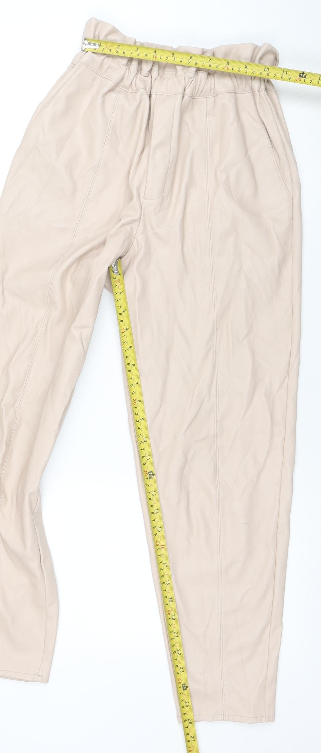 Miss Selfridge Women's Beige Faux Leather High Rise Tapered Trousers UK 8