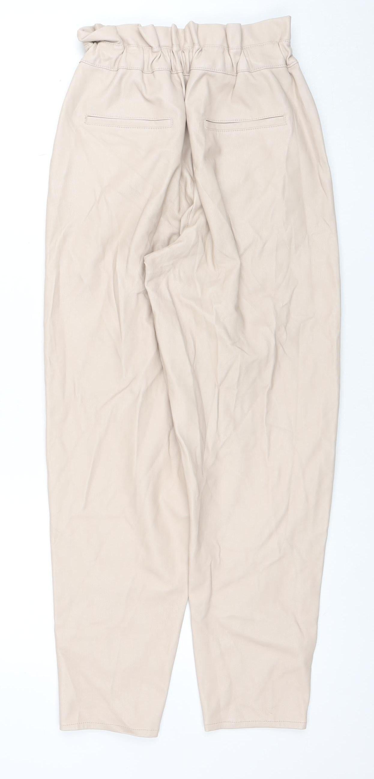 Miss Selfridge Women's Beige Faux Leather High Rise Tapered Trousers UK 8