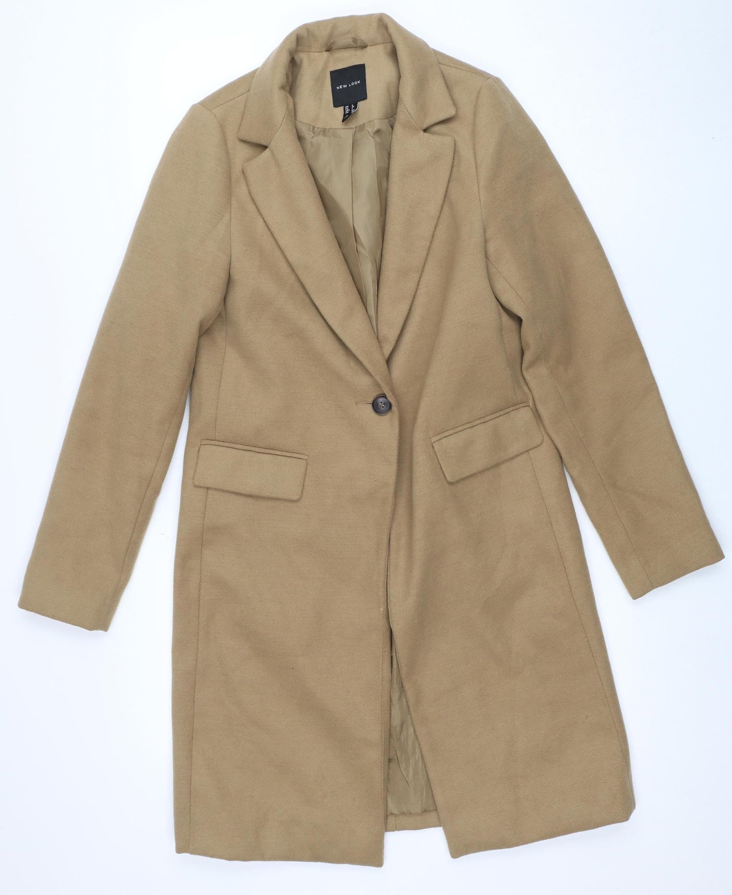 New Look Womens Beige Mid-Length Single-Breasted Overcoat Size 6