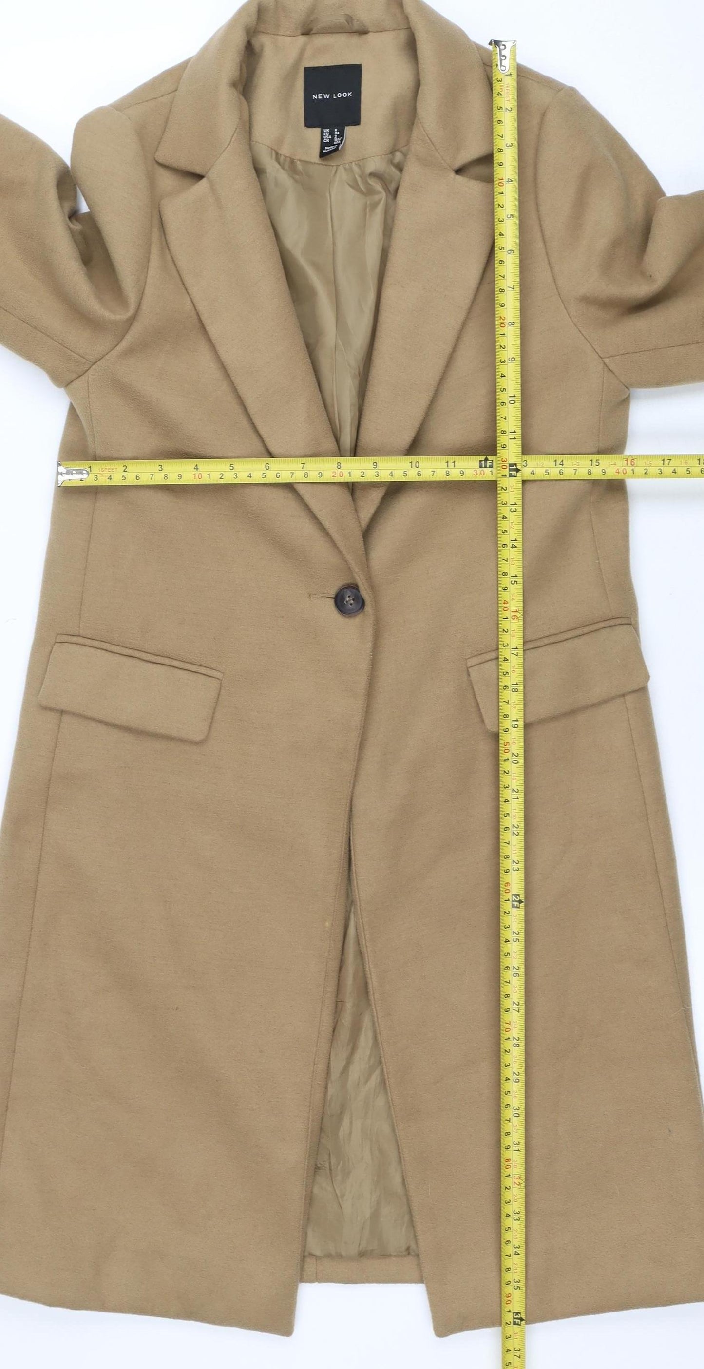 New Look Womens Beige Mid-Length Single-Breasted Overcoat Size 6