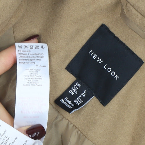 New Look Womens Beige Mid-Length Single-Breasted Overcoat Size 6