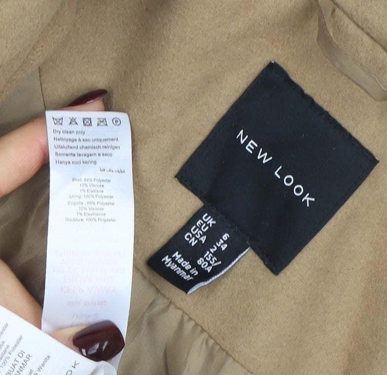 New Look Womens Beige Mid-Length Single-Breasted Overcoat Size 6