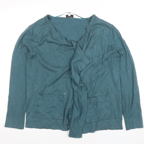EAST Women Green Size 14 V-Neck Long Sleeve Knit Cardigan