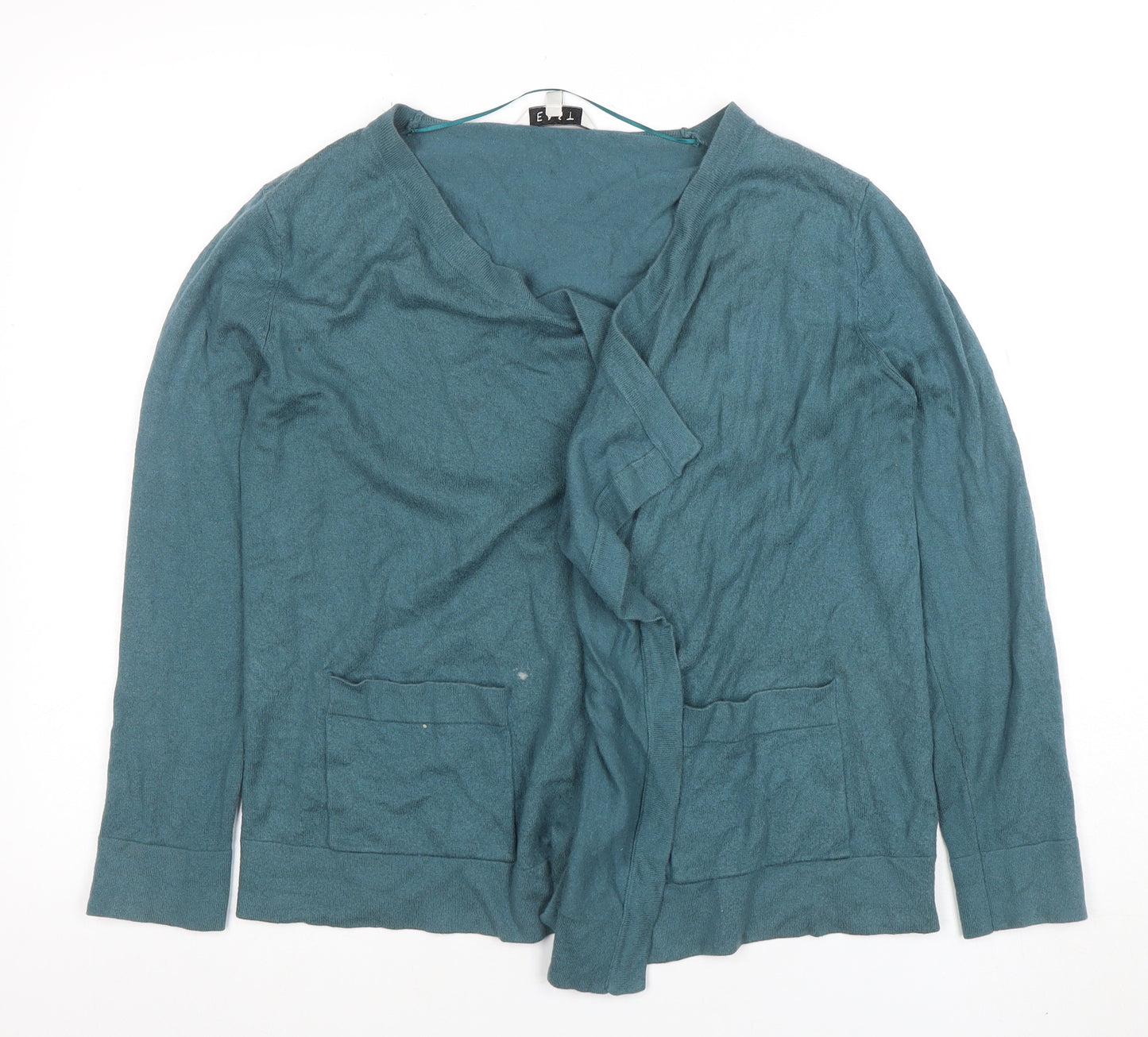 EAST Women Green Size 14 V-Neck Long Sleeve Knit Cardigan