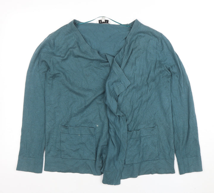 EAST Women Green Size 14 V-Neck Long Sleeve Knit Cardigan
