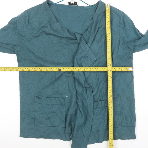 EAST Women Green Size 14 V-Neck Long Sleeve Knit Cardigan
