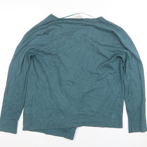 EAST Women Green Size 14 V-Neck Long Sleeve Knit Cardigan