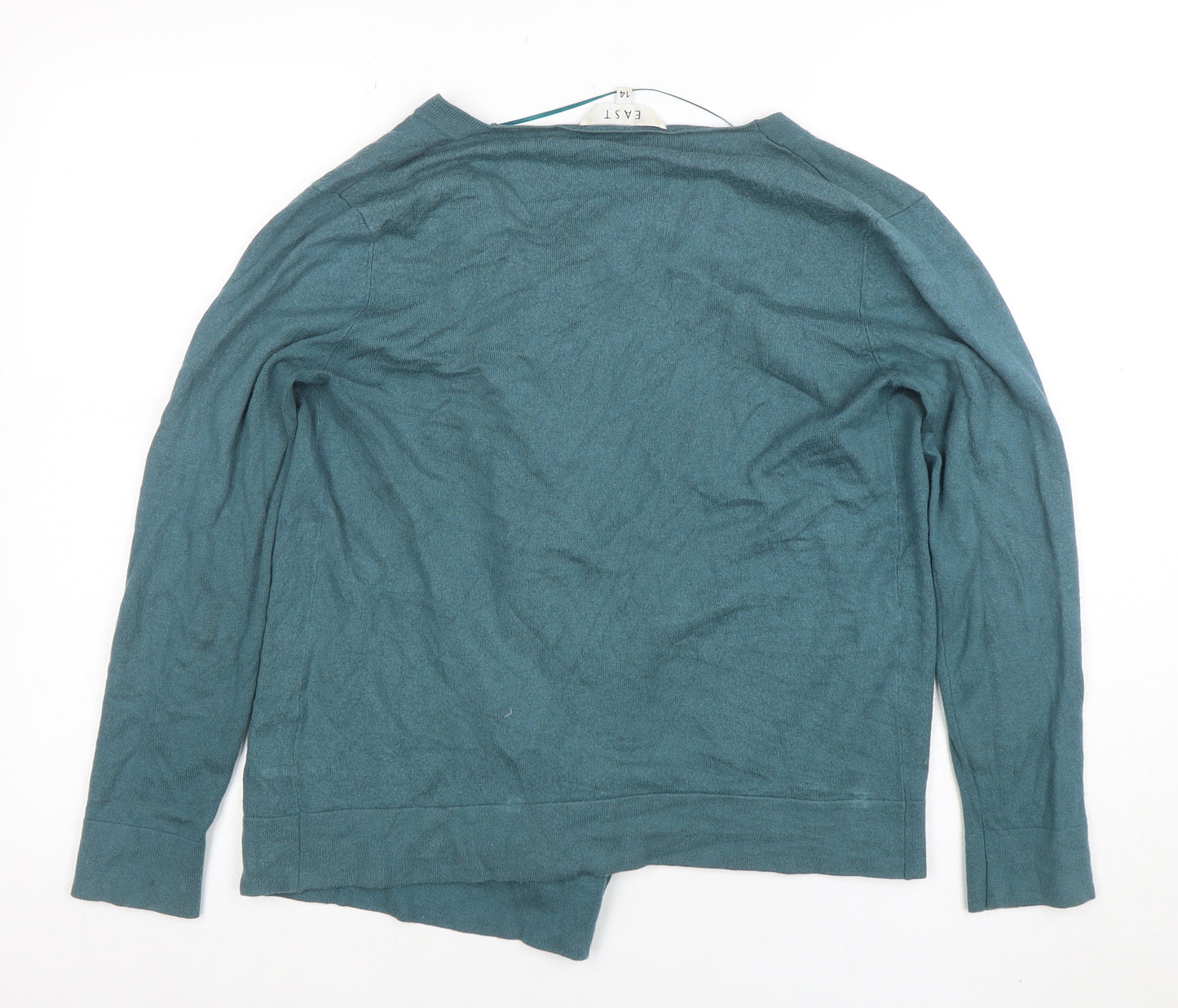 EAST Women Green Size 14 V-Neck Long Sleeve Knit Cardigan