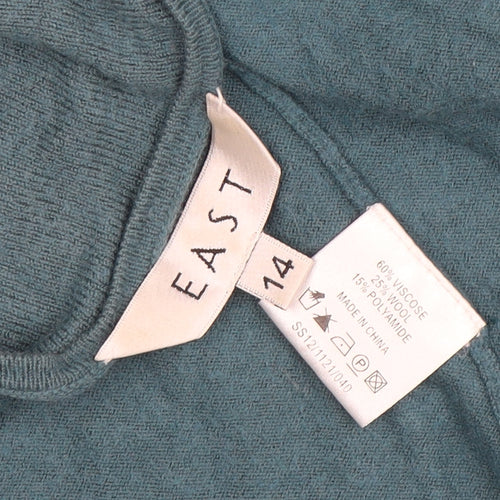 EAST Women Green Size 14 V-Neck Long Sleeve Knit Cardigan