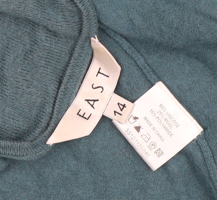 EAST Women Green Size 14 V-Neck Long Sleeve Knit Cardigan