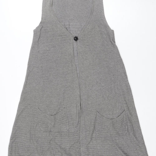 White Stuff Womens Grey Linen Cotton Sleeveless Cardigan Size 10