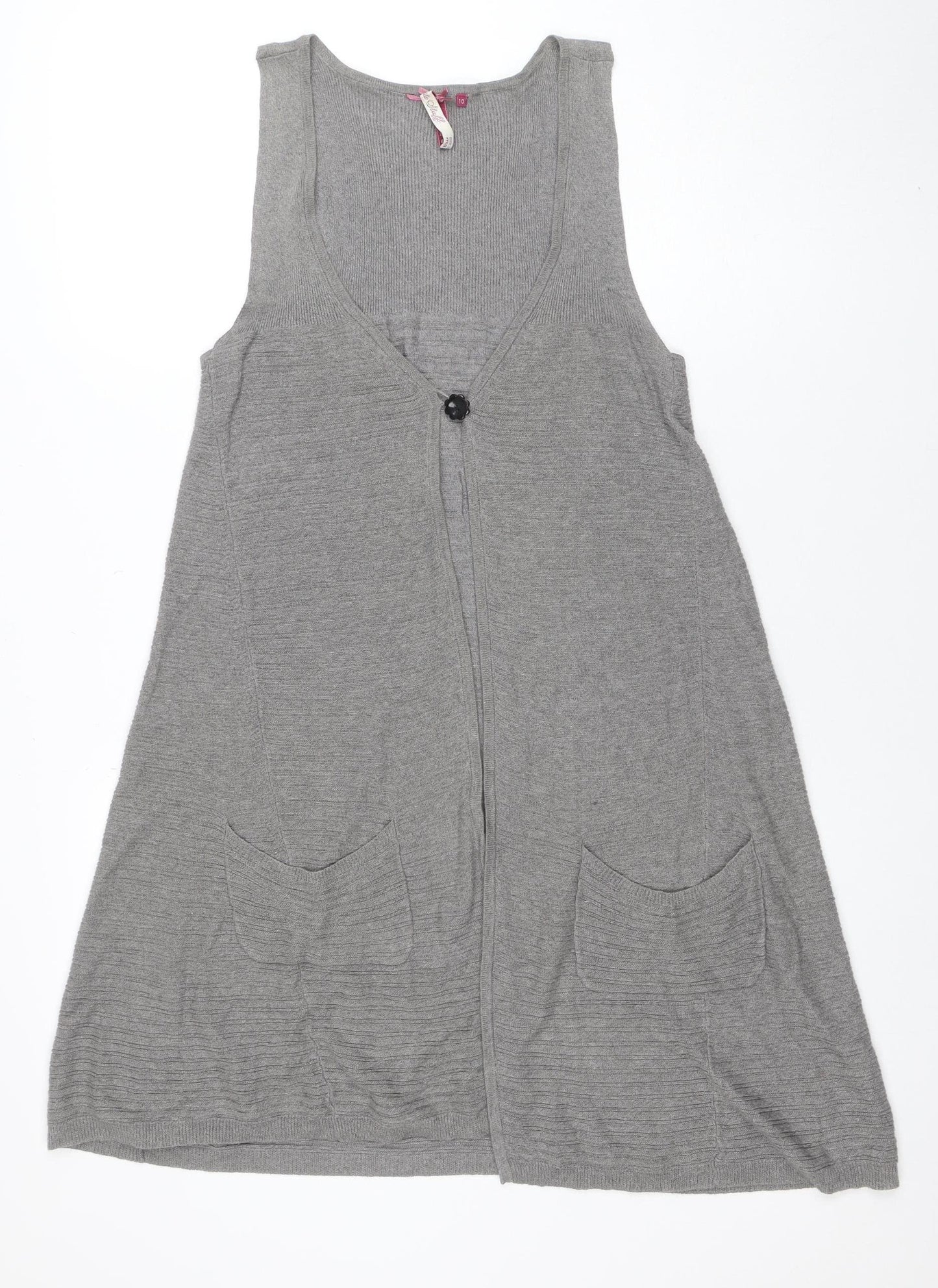 White Stuff Womens Grey Linen Cotton Sleeveless Cardigan Size 10