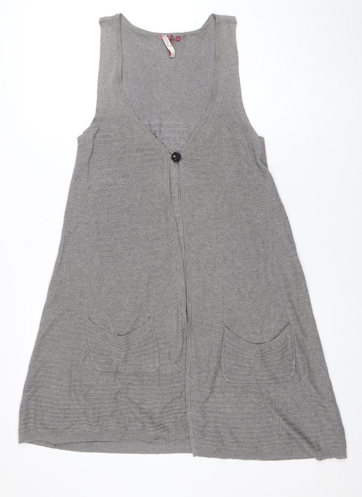 White Stuff Womens Grey Linen Cotton Sleeveless Cardigan Size 10