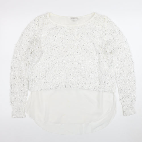 Apricot Women White Sequin Knit Long Sleeve Jumper XS